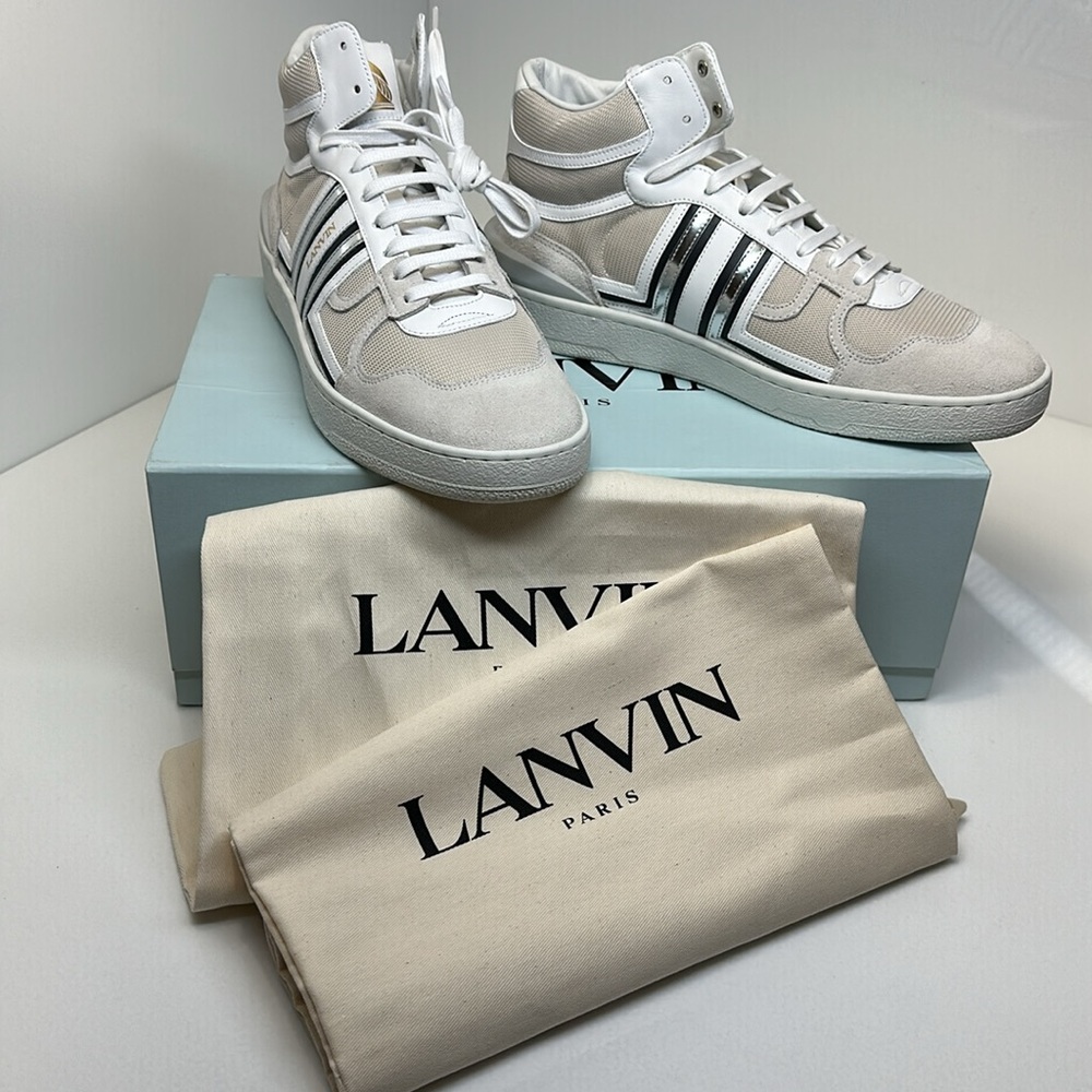 LANVIN men’s clay leather and mesh high top sneakers / size 8.5 US or 42 Europe - Picture 7 of 12